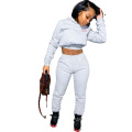 Women Winter Clothing  Thick Crop Top Solid Two Piece Pants Set for Women Fall Drawstring Jogger Tracksuit  Girl Sweatsuit Set